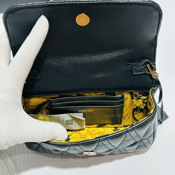 NWT Versace Virtus Mini Black Quilted Leather Crossbody Bag with Gold Chain - Picture 9 of 15